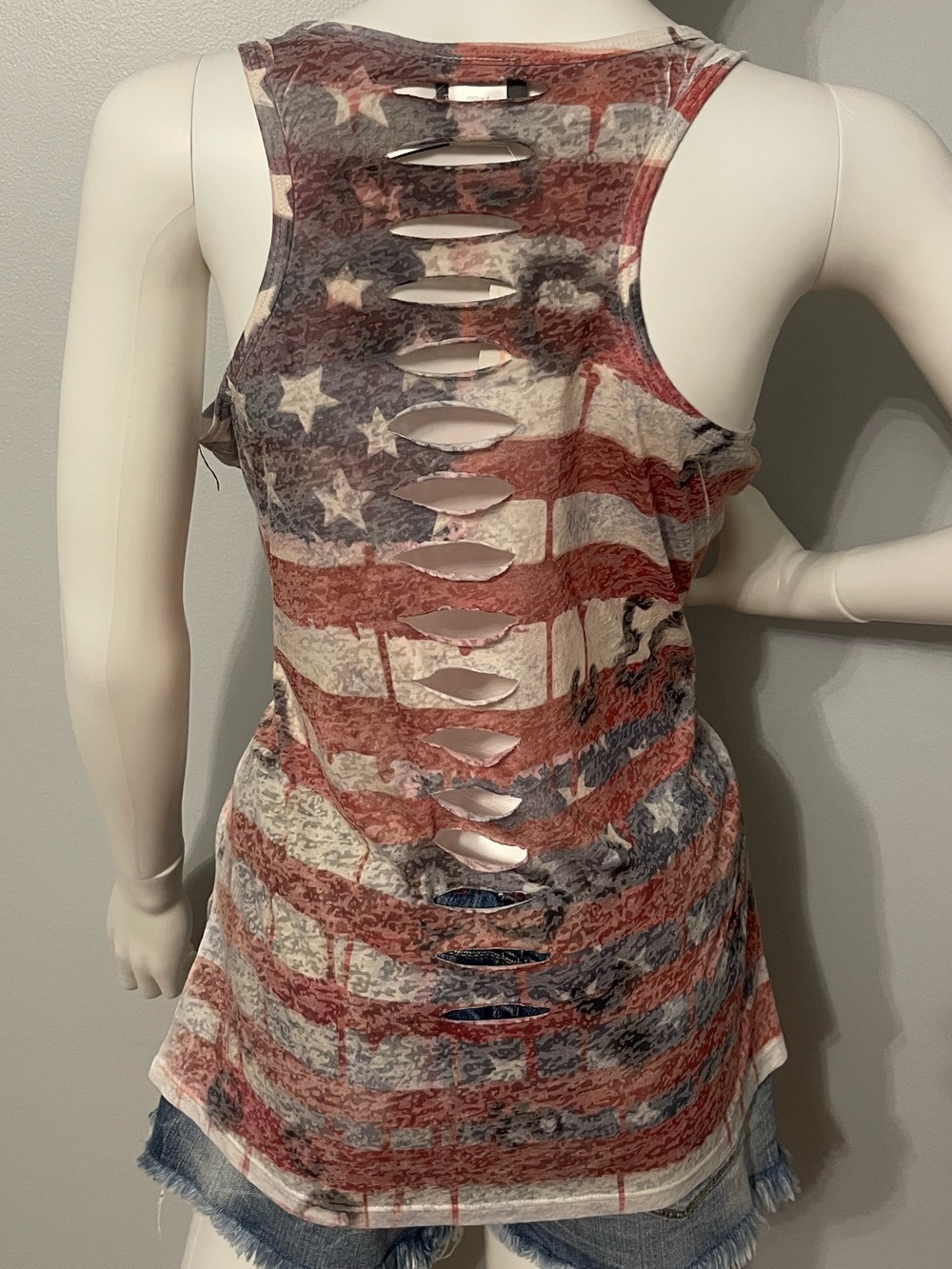 Dots Distressed Flag Cutout Tank Top - Red, White & Blue